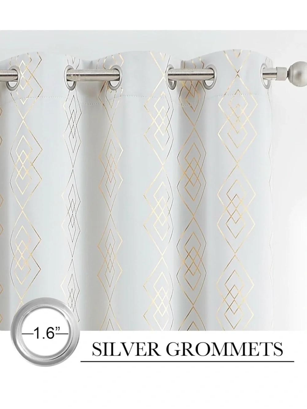 New 100% Blackout Curtains - Gold on Grey Metallic